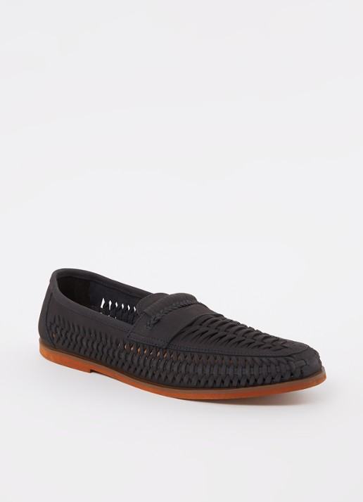 Dune London Brickles loafer van leer - voorkant 5 donkerblauw