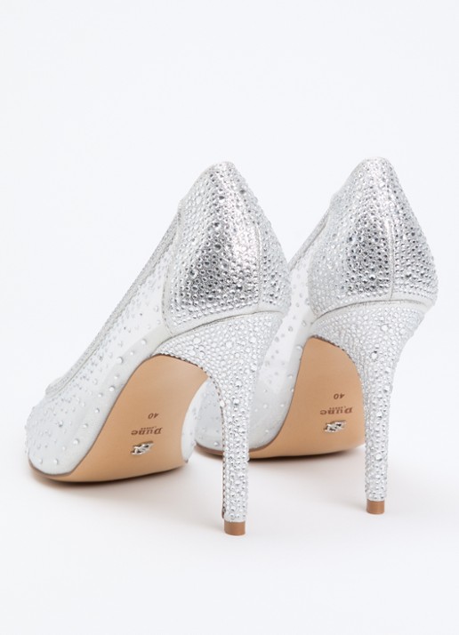 Dune London Brightest pump van mesh met strass - achterkant 5 zilver