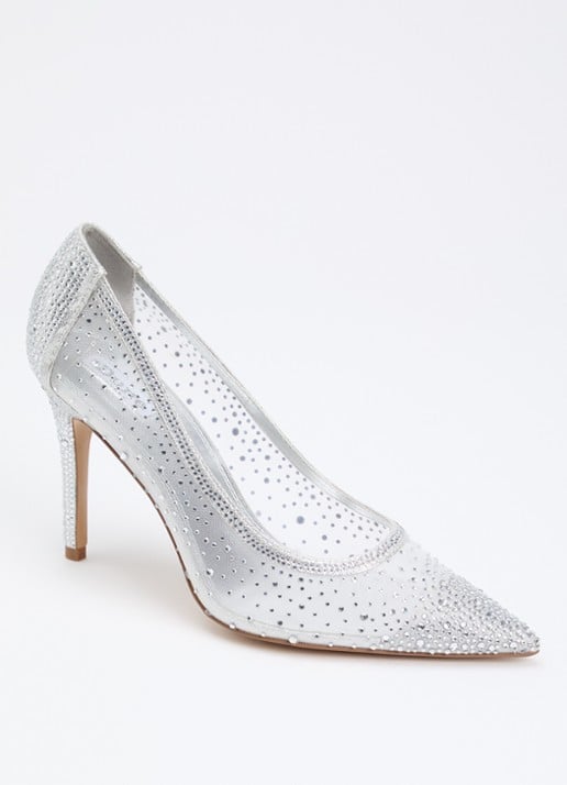 Dune London Brightest pump van mesh met strass - voorkant zilver