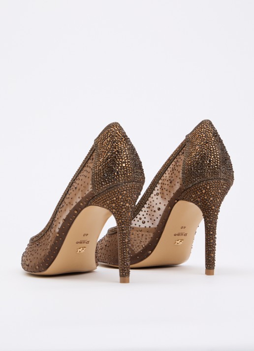 Dune London Brightest pump van mesh met strass - achterkant 5 donkerbruin