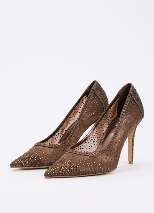 Dune London Brightest pump van mesh met strass - detail 2 donkerbruin