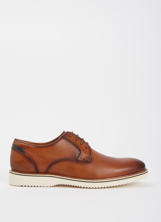 Dune London Brinny veterschoen van leer - voorkant 4 oranjebruin