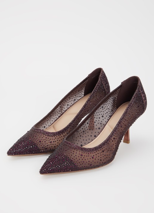 Dune London Brivelle pump van mesh met strass - detail 2 bordeauxrood