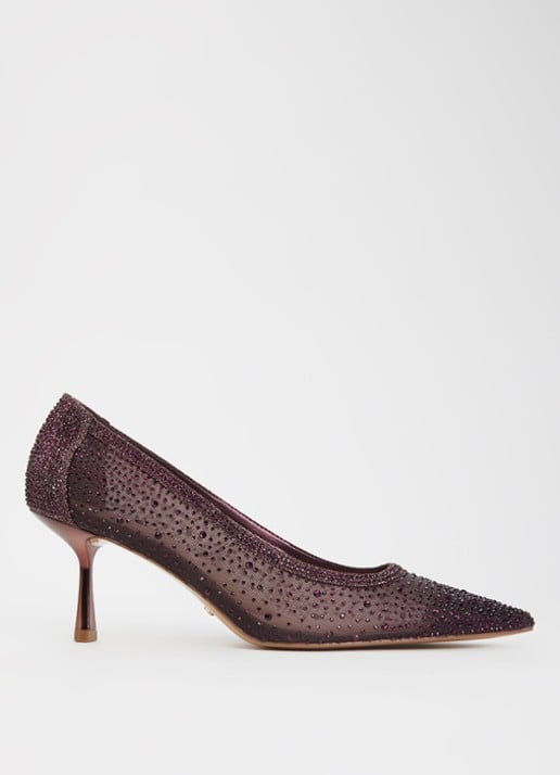 Dune London Brivelle pump van mesh met strass - voorkant bordeauxrood