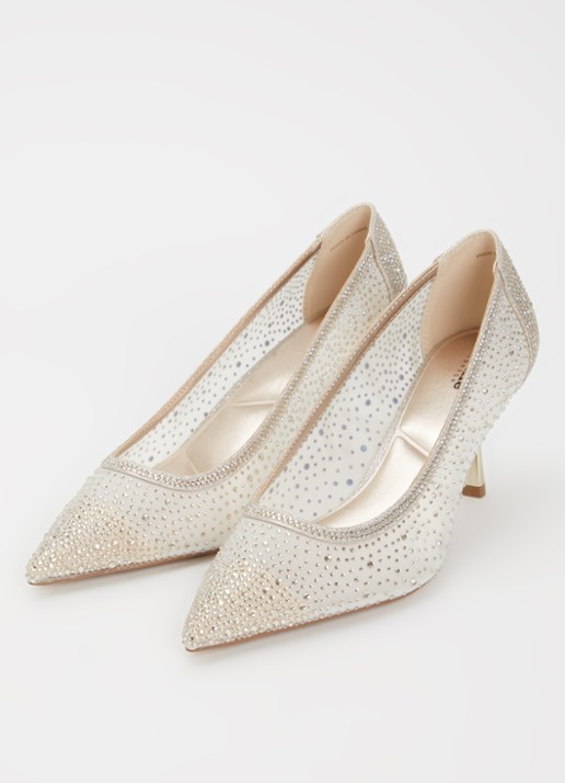 Dune London Brivelle pump van mesh met strass - detail goud