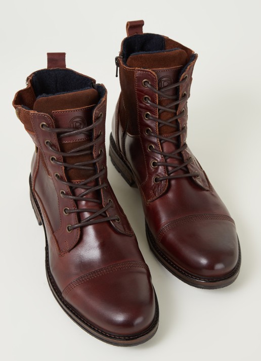 Dune London Call veterboot van leer met suède details - detail donkerbruin