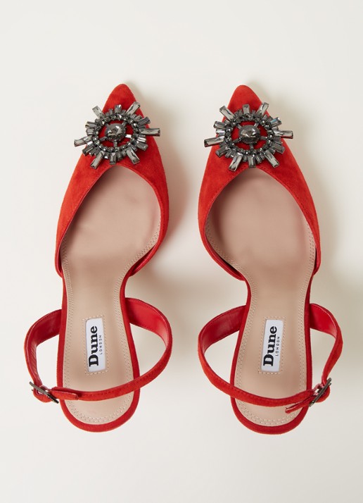 Dune London Casis slingback van leer met strass - detail 3 steenrood