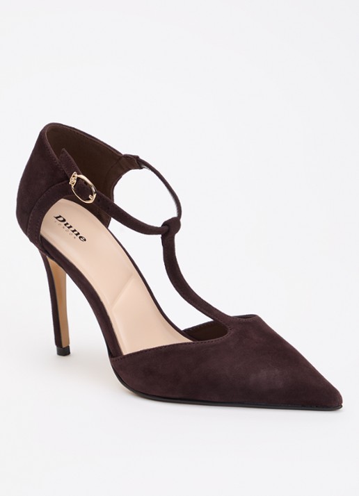 Dune London Castered pump met crocostructuur  - voorkant 5 donkerbruin