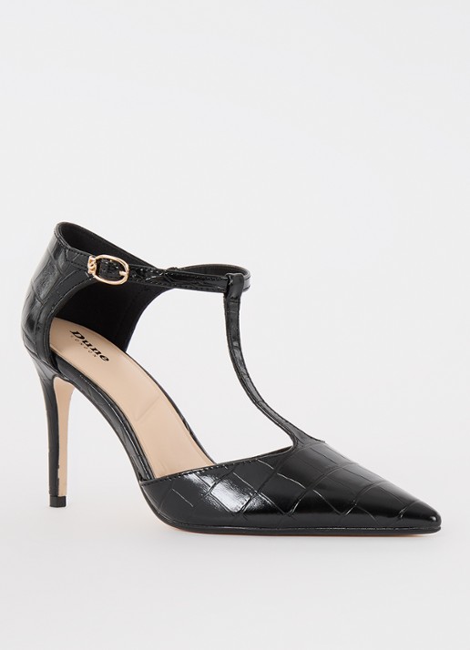 Dune London Castered pump met crocostructuur