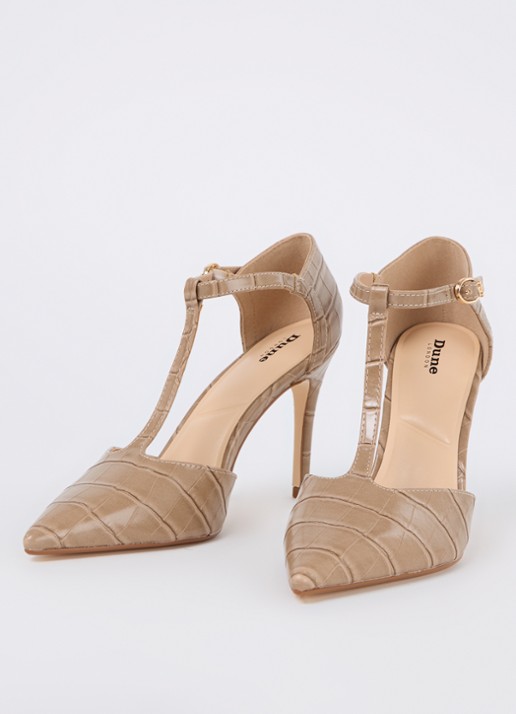 Dune London Castered pump met crocostructuur  - detail 3 donkerbeige