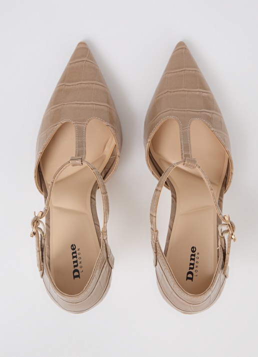 Dune London Castered pump met crocostructuur  - detail 4 donkerbeige
