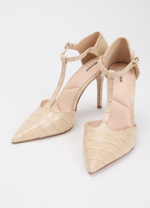 Dune London Castered pump met crocostructuur  - detail 3 zand