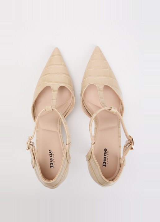 Dune London Castered pump met crocostructuur  - detail 4 zand