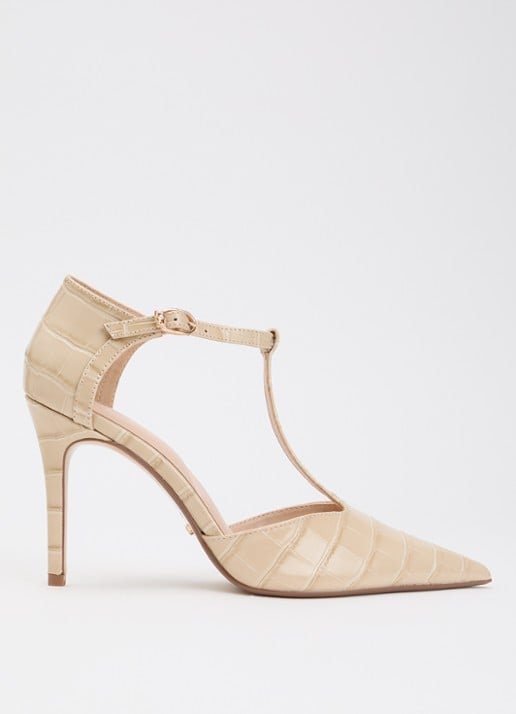 Dune London Castered pump met crocostructuur