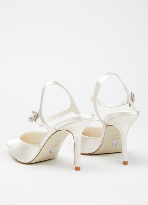 Dune London Celebrant pump van satijn met strass - achterkant gebroken wit