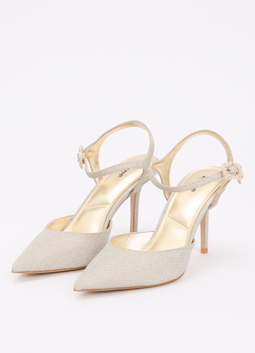 Dune London Channel sandalette met strass - detail 2 witgoud