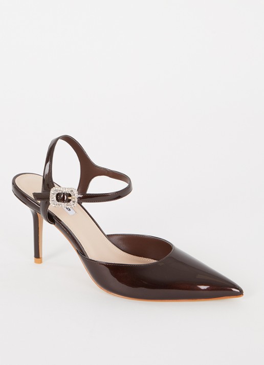 Dune London Channel sandalette met strass - voorkant 5 donkerbruin