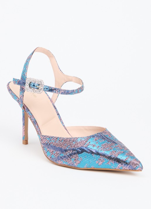 Dune London Channel sandalette met strass - voorkant 2 aquablauw