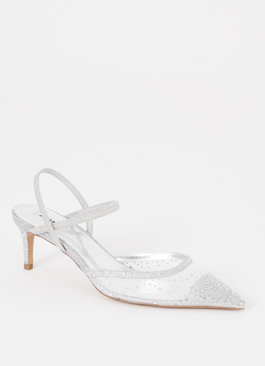 Dune London Charismatic slingback met strass - voorkant 2 zilver