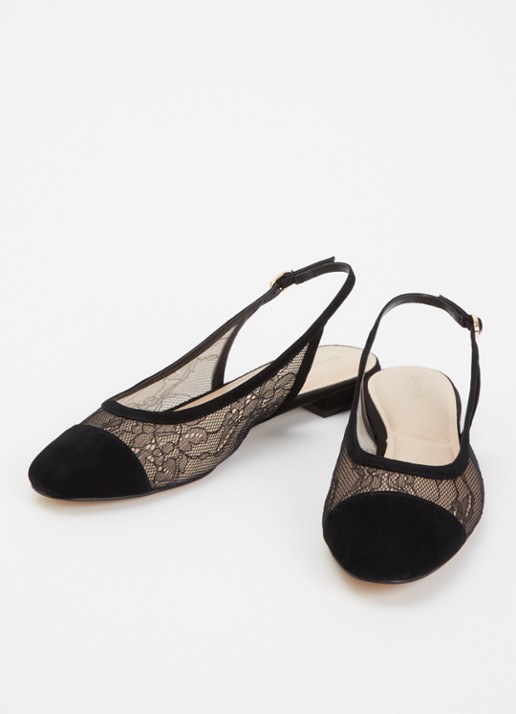 Dune London Clarify slingback met details van kant - detail zwart