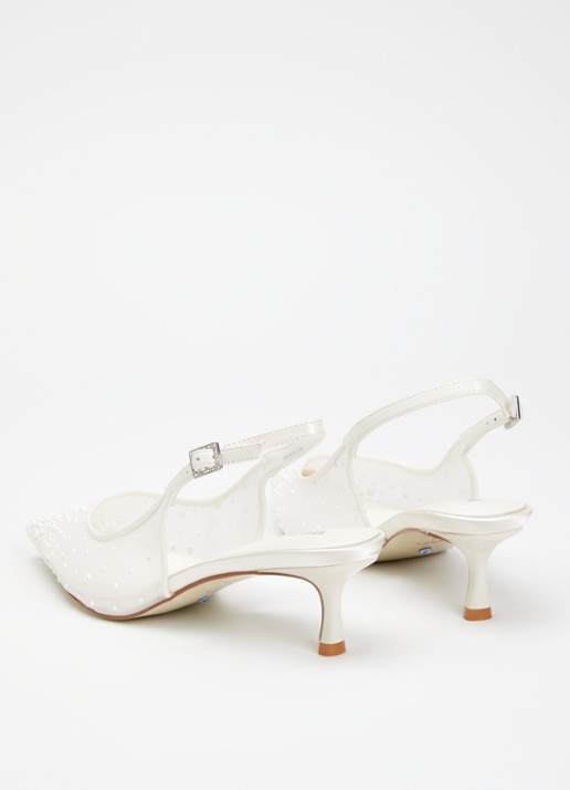 Dune London Companionship slingback met pareldecoratie en mesh details - achterkant 2 gebroken wit