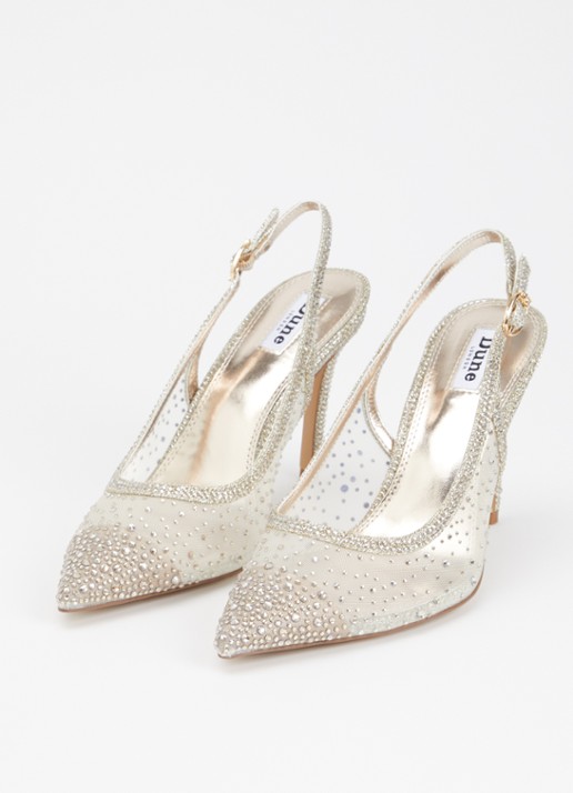 Dune London Compassionate slingback met strass - detail zilver