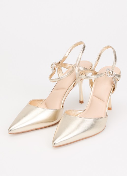Dune London Compelling pump van leer met strass - detail goud