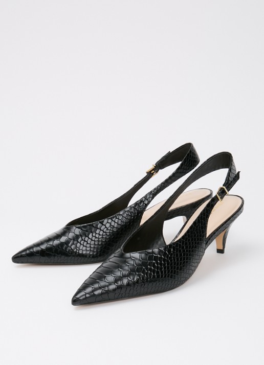 Dune London Connect slingback van leer met structuur - detail zwart