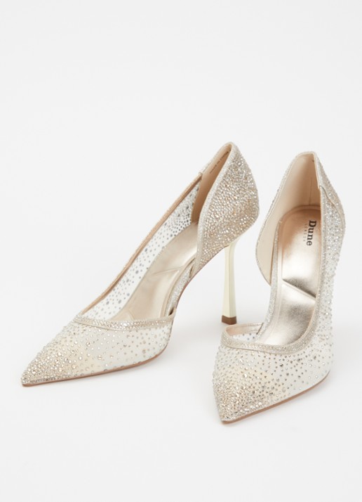 Dune London Cristelle pump van mesh met strass - detail goud