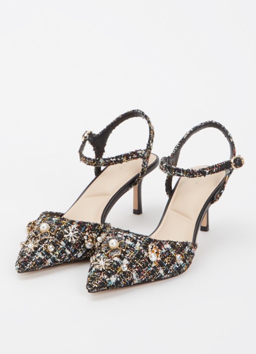 Dune London Cultivating sandalette met tweed-look - detail 3 zwart