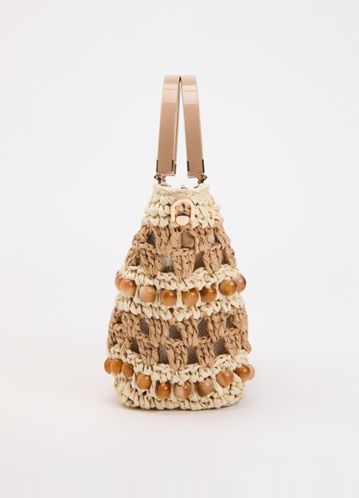 Dune London Dahlia handtas van raffia met afneembare schouderriem - detail 2 beige