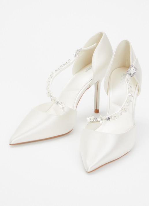 Dune London Declaration pump van satijn met strass - detail 3 ivoor