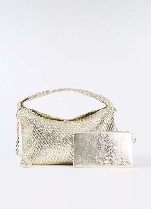 Dune London Deliberate schoudertas met gevlochten detail en uitneembaar etui - voorkant 2 goud
