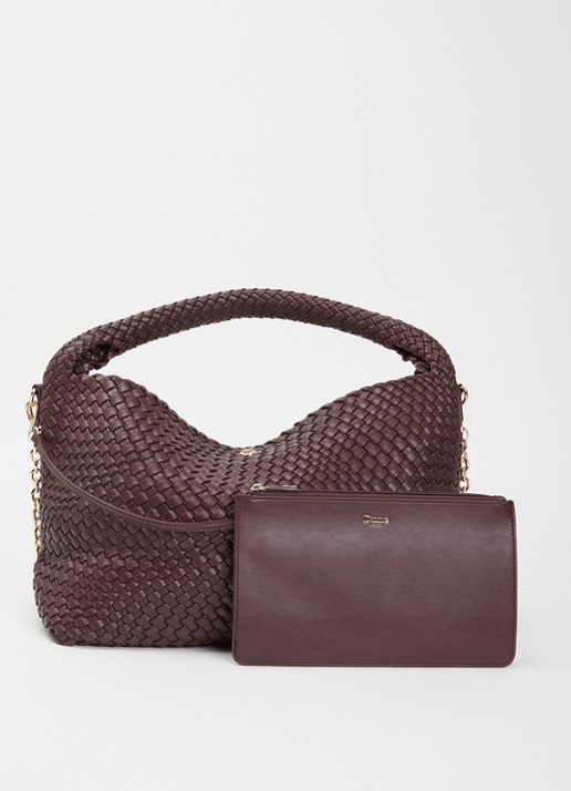 Dune London Deliberate schoudertas met gevlochten detail en uitneembaar etui - voorkant 5 aubergine