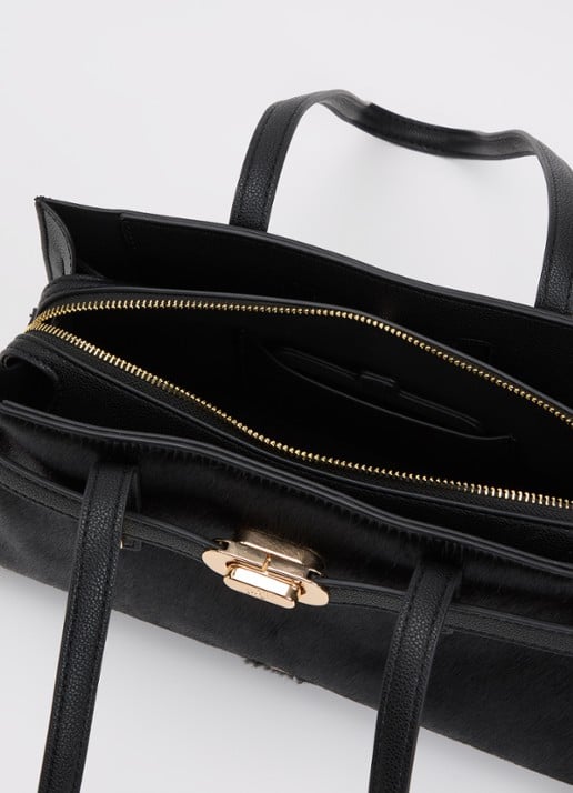 Dune London Depend schoudertas van leer met afneembare schouderriem - detail zwart
