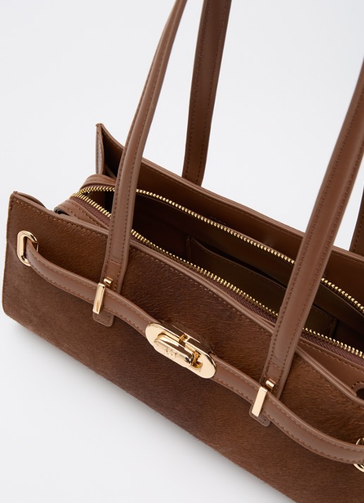 Dune London Depend schoudertas van leer met afneembare schouderriem - detail chocoladebruin