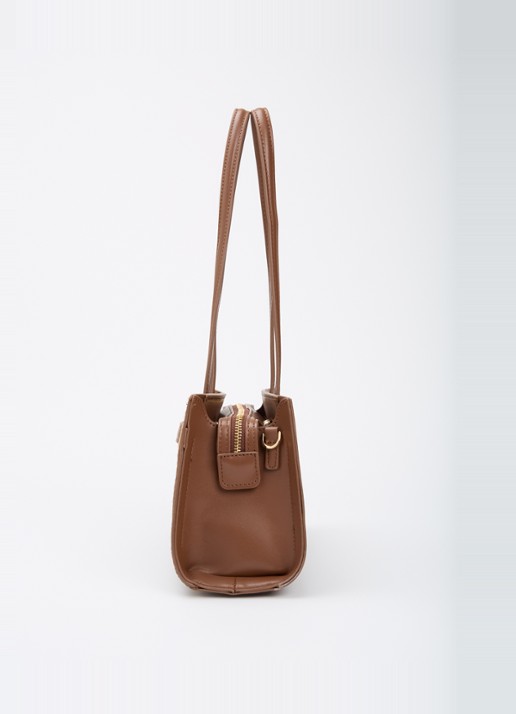 Dune London Depend schoudertas van leer met afneembare schouderriem - detail 2 chocoladebruin