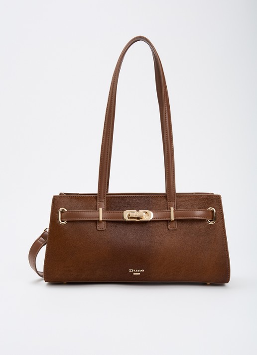 Dune London Depend schoudertas van leer met afneembare schouderriem - voorkant 4 chocoladebruin