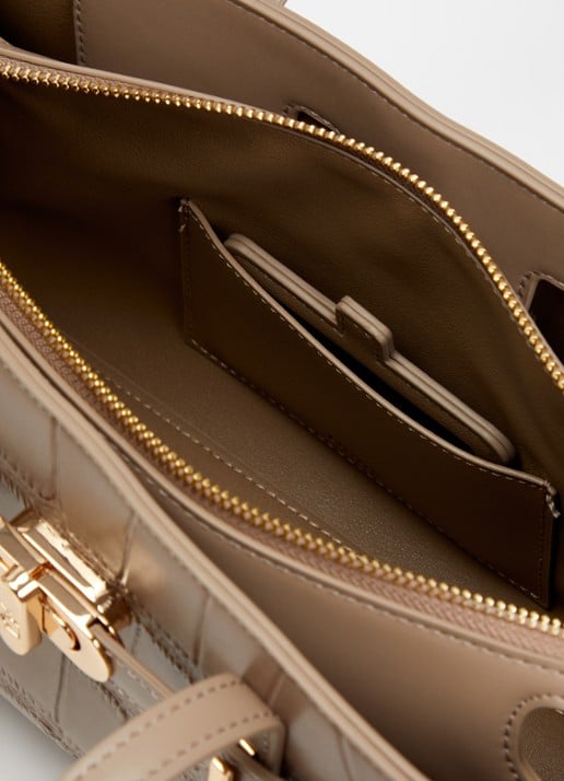 Dune London Depend schoudertas van leer met afneembare schouderriem - detail 2 taupe