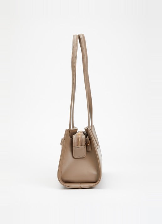 Dune London Depend schoudertas van leer met afneembare schouderriem - detail 3 taupe