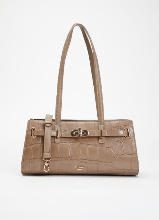 Dune London Depend schoudertas van leer met afneembare schouderriem - voorkant taupe