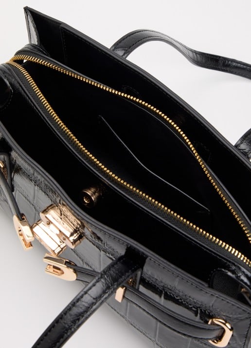 Dune London Depend schoudertas van leer met afneembare schouderriem - detail 2 diepzwart