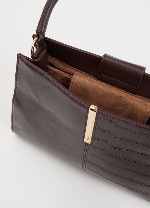 Dune London Destined Medium handtas van leer met crocostructuur en details van suède - detail aubergine
