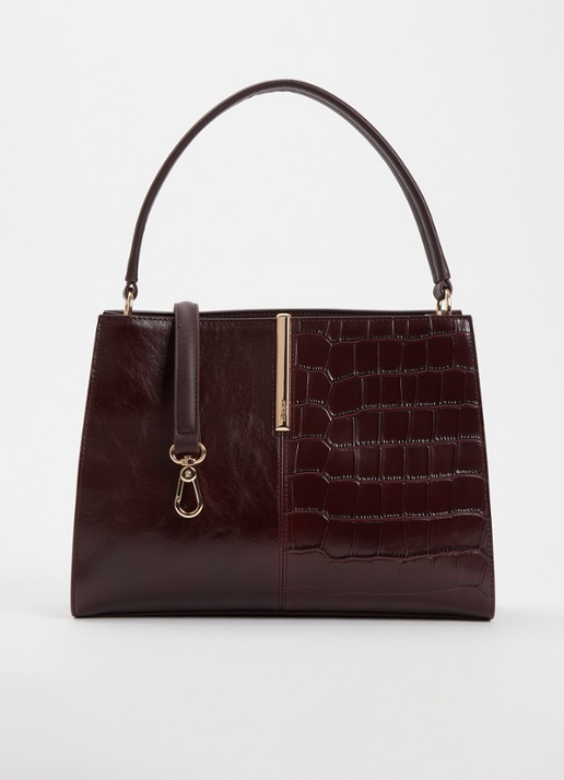 Dune London Destined Medium handtas van leer met crocostructuur en details van suède - voorkant 4 aubergine