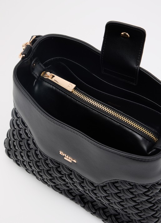 Dune London Dinidelphine handtas met structuur en afneembare schouderriem - detail zwart