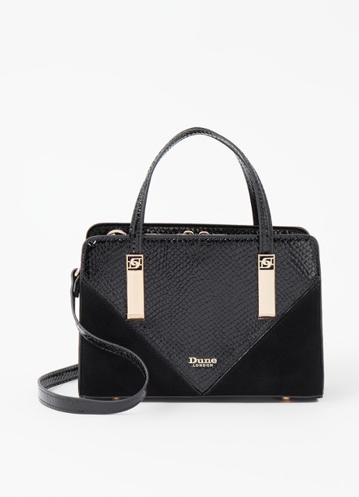Dune London Dinkydenbeigh handtas met afneembare schouderriem  - voorkant zwart croco structuur