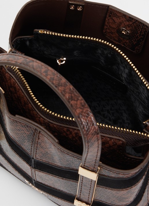 Dune London Dinkydorry handtas met afneembare schouderriem - detail kastanjebruin