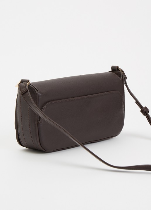 Dune London Discreet crossbodytas van leer - achterkant 2 donkerbruin
