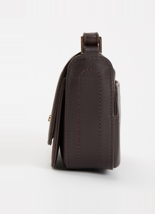 Dune London Discreet crossbodytas van leer - detail 4 donkerbruin