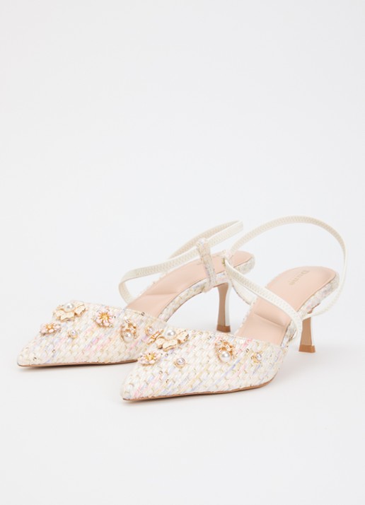 Dune London Dyana slingback met imitatieparels en strass - detail 3 gebroken wit